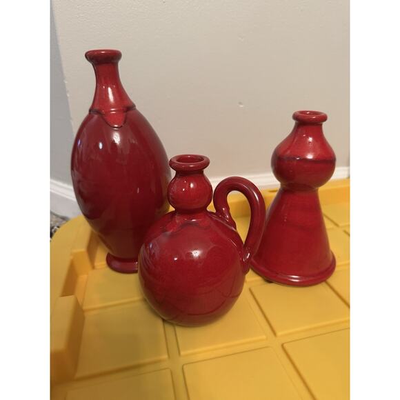 Bleu d'Argile Set of 3 Red Pottery Vases Made in France - Picture 1 of 9